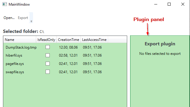 Plugin panel in UI